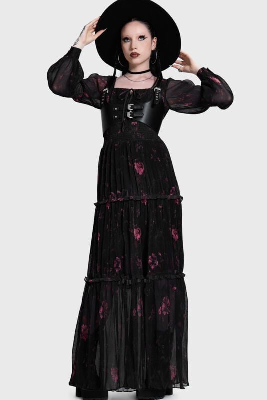 Killstar What Darkness Returns - Pink Aura Maxi Dress Šaty cerná/ružová