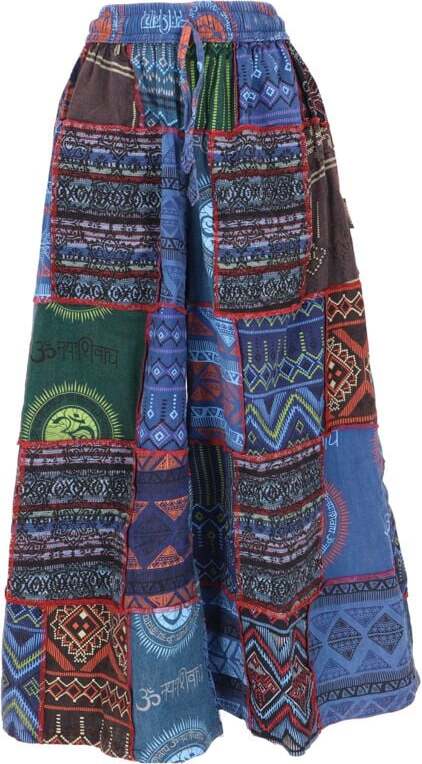 Guru-Shop Patchwork Palazzohose, Boho Hosenrock - blau/bunt Dámské kalhoty vícebarevný