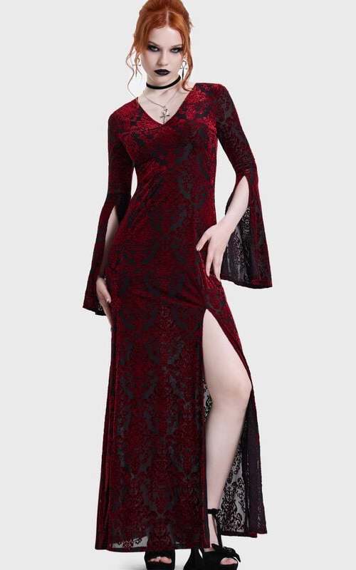 Killstar DAEMON'S CURSE MAXI DRESS Šaty cerná/cervená