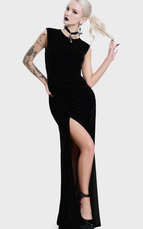 KIHILIST by KILLSTAR NOVA VELVET KNOT MAXI DRESS Šaty černá