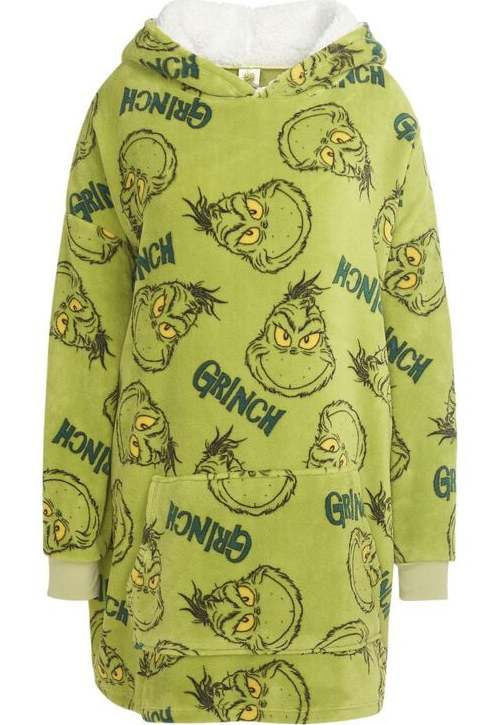 The Grinch Oversized zimní mikina Grinch Face and Lettering Mikina s kapucí zelená