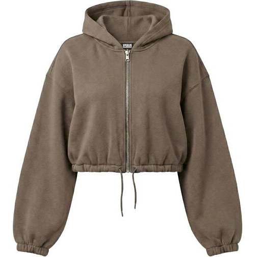 Urban Classics Cropped bunda Dámská mikina s kapucí na zip hnědá