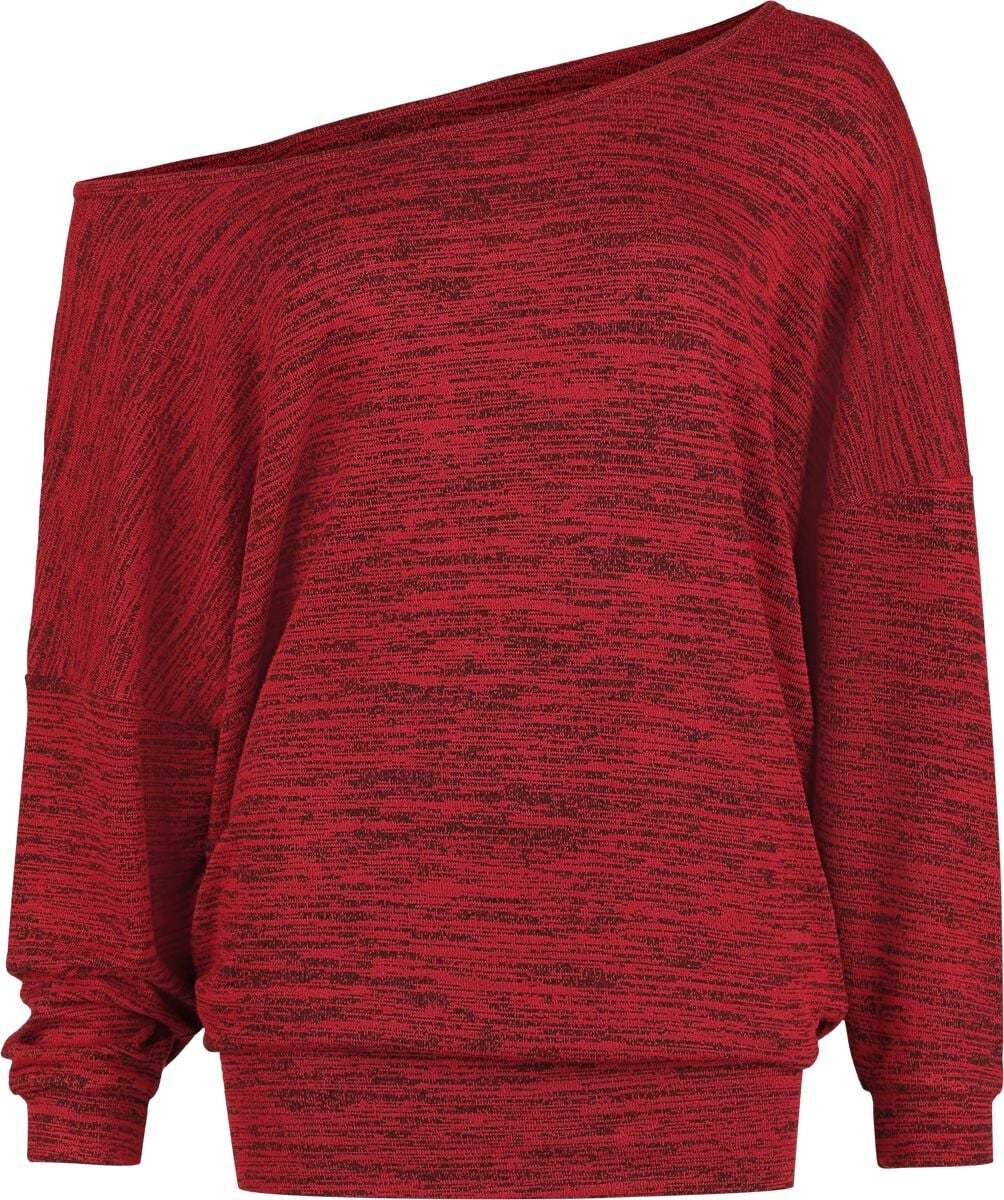 RED by EMP Oversize žíhaný svetr se širokým límcem Dámská mikina bordová