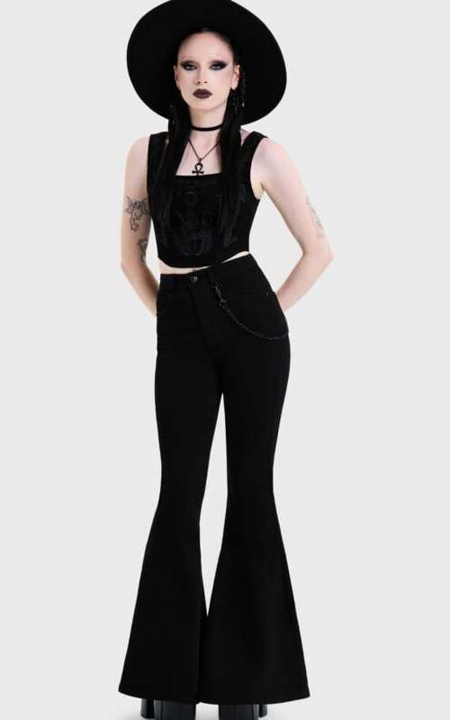 KIHILIST by KILLSTAR SKULL FLARED JEANS Dámské džíny černá