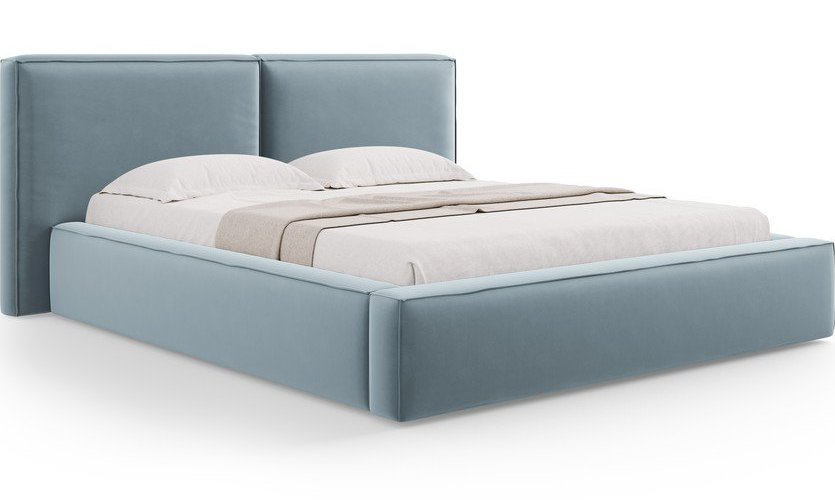 Světle modrá sametová čalouněná dvoulůžková postel s úložným prostorem s roštem 180x200 cm Arendal – Cosmopolitan Design