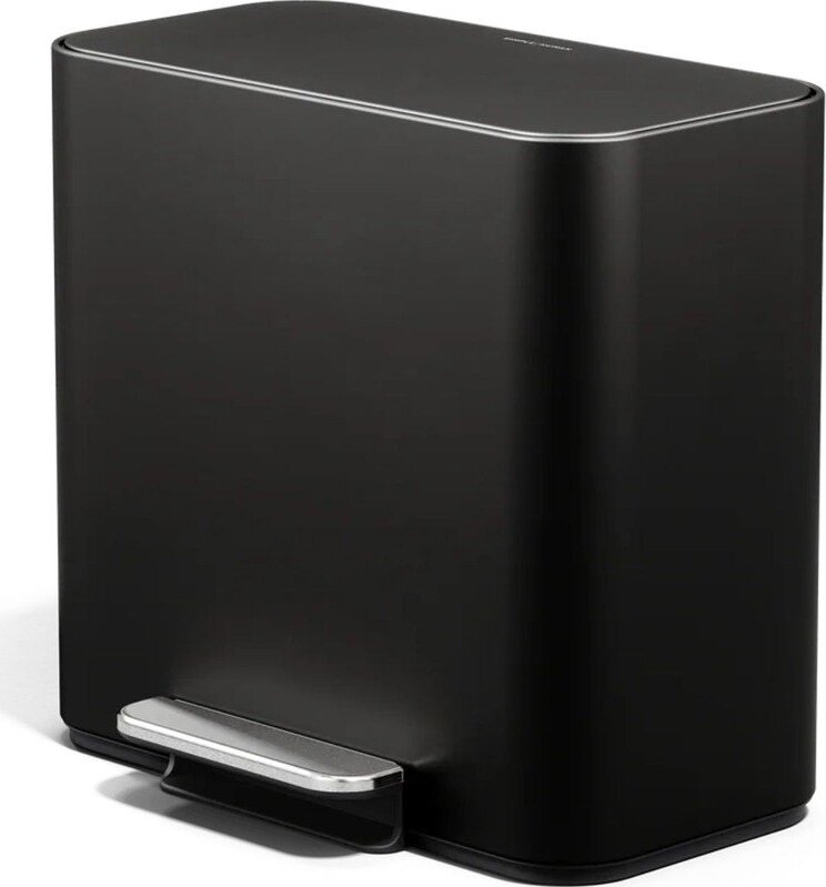 Matně černý ocelový odpadkový koš na tříděný odpad/nášlapný 15 l Dual Mini – simplehuman