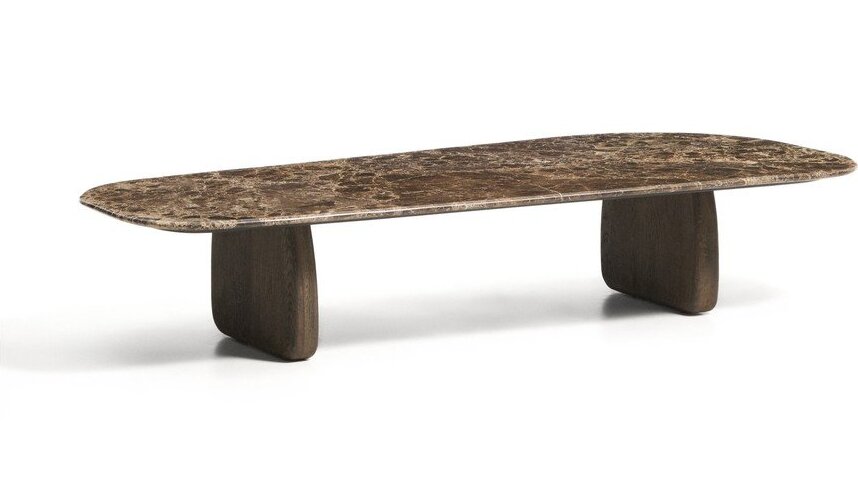 Hnědý/v tmavě přírodní barvě konferenční stolek s deskou z kamene 65x147 cm Pirita – Kave Home