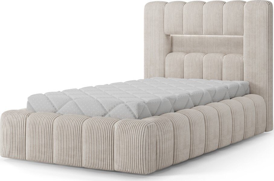 Béžová čalouněná jednolůžková postel s úložným prostorem s roštem 90x200 cm Lamica – ELTAP