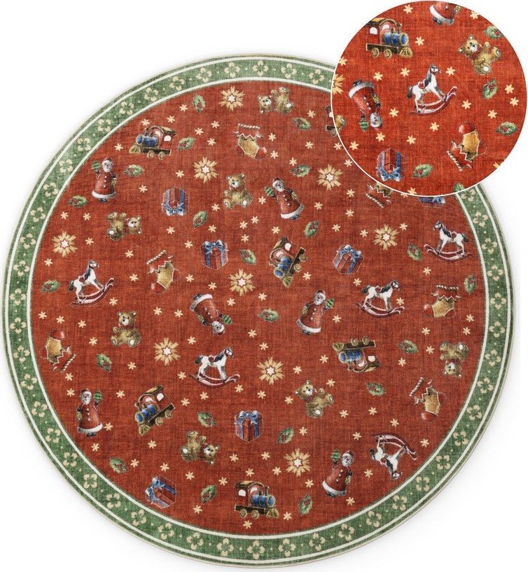 Červený/zelený kulatý koberec s vánočním motivem ø 160 cm Toy's Delight Nostalgic Noel Red Green – Villeroy&Boch