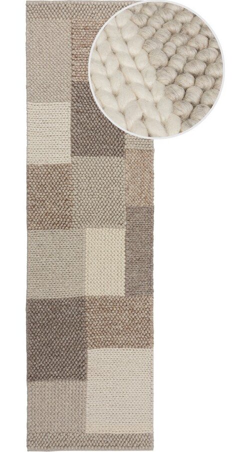 Béžový ručně tkaný běhoun s příměsí vlny 60x230 cm Minerals Patchwork – Flair Rugs