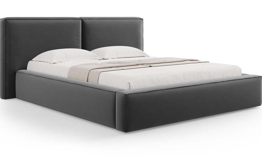 Tmavě šedá sametová čalouněná dvoulůžková postel s úložným prostorem s roštem 180x200 cm Arendal – Cosmopolitan Design