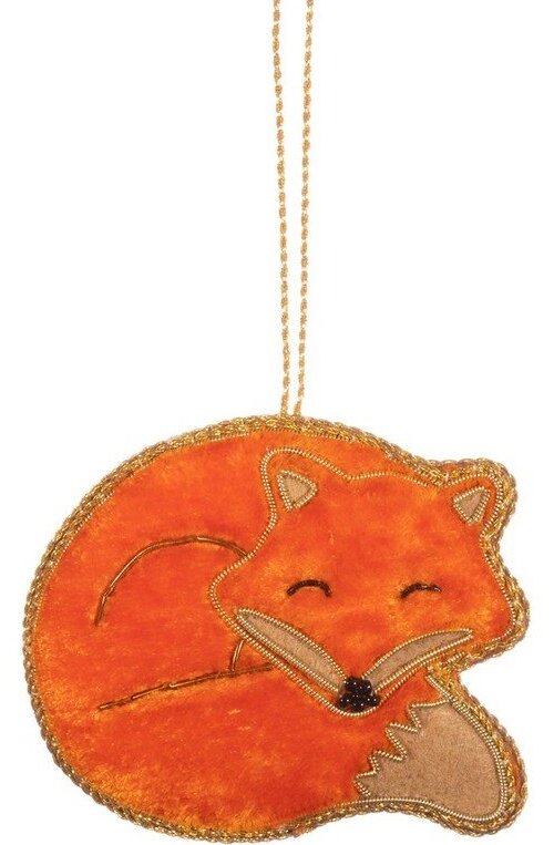 Textilní ručně vyrobená vánoční ozdoba 8 cm Sleeping Fox – Sass & Belle