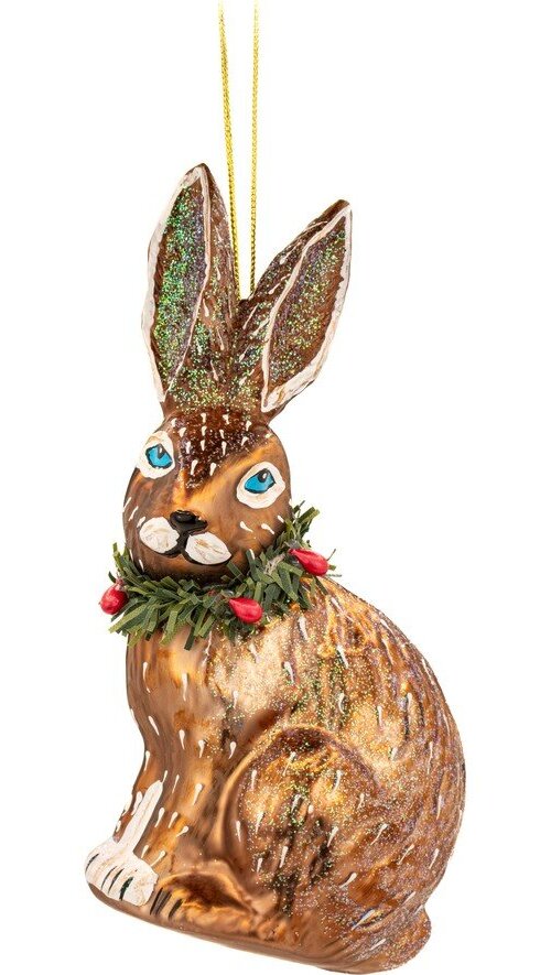 Skleněná ručně vyrobená vánoční ozdoba 5 cm Festive Hare – Sass & Belle