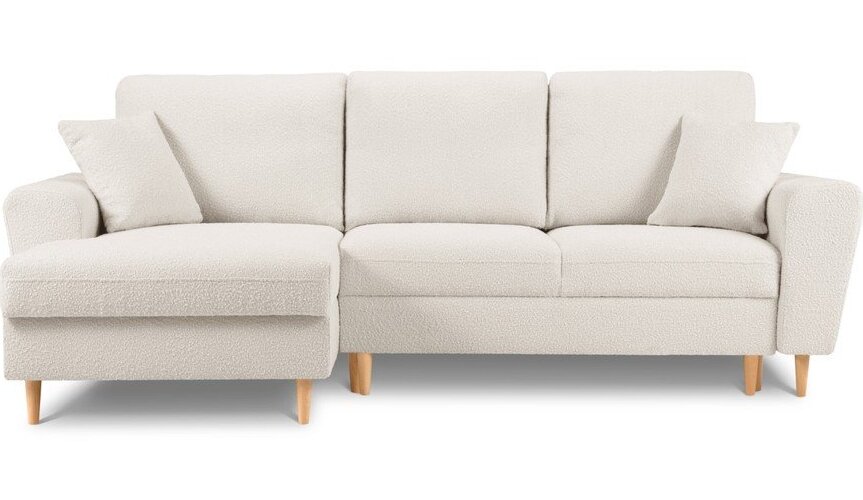 Béžová rozkládací/s úložným prostorem rohová pohovka z textilie bouclé (levý roh/s lenoškou) Kyoto – Cosmopolitan Design