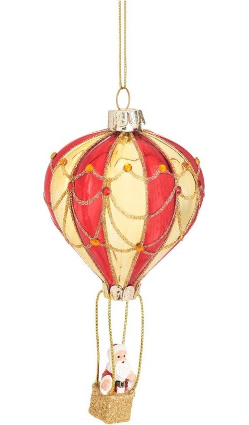 Skleněná ručně vyrobená vánoční ozdoba ø 8 cm Santa in a Hot Air Balloon – Sass & Belle