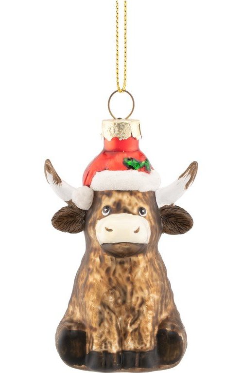 Skleněná vánoční ozdoba 4,5 cm Highland Cow – Sass & Belle