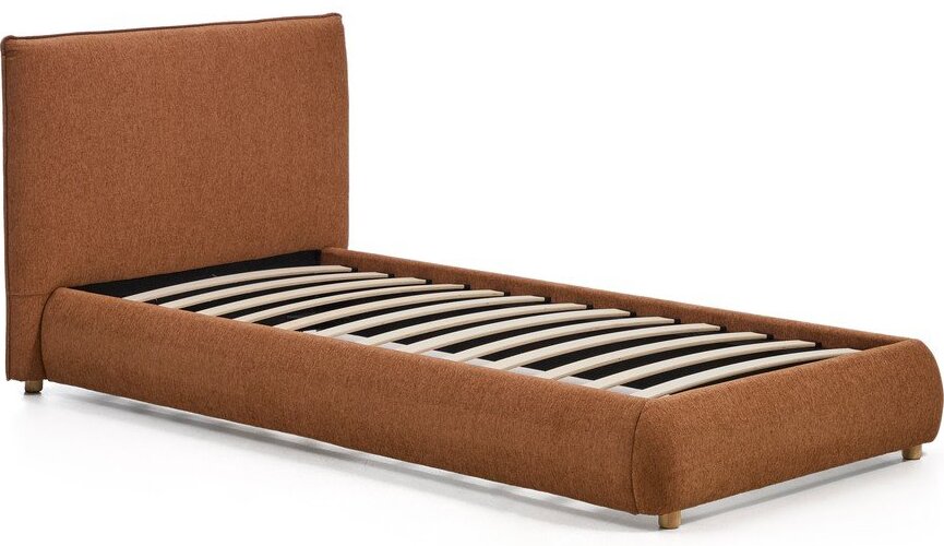 Čalouněná jednolůžková postel s roštem 90x200 cm v terakotové barvě Elerio – Kave Home
