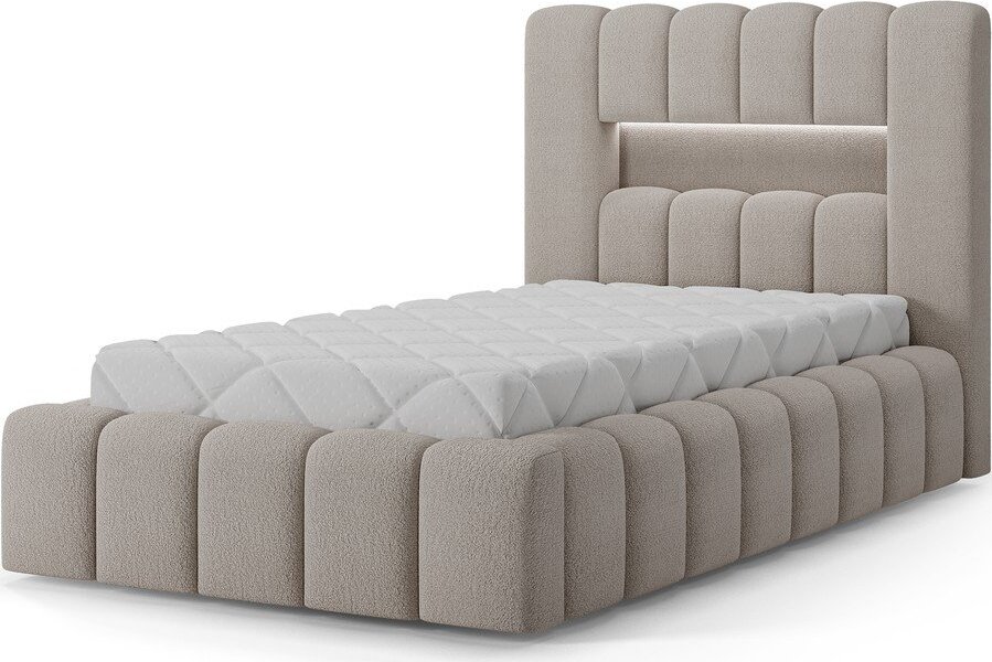 Béžová čalouněná jednolůžková postel s úložným prostorem s roštem 90x200 cm Lamica – ELTAP