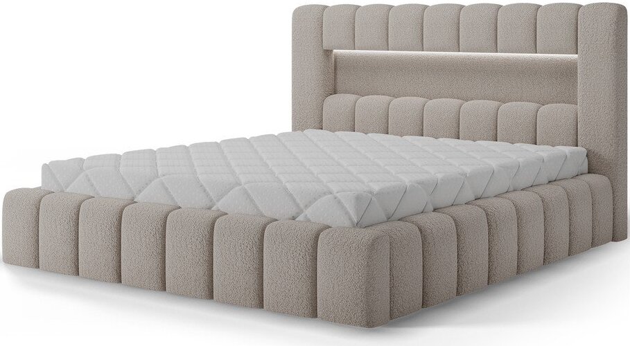 Béžová čalouněná dvoulůžková postel s úložným prostorem s roštem 180x200 cm Lamica – ELTAP