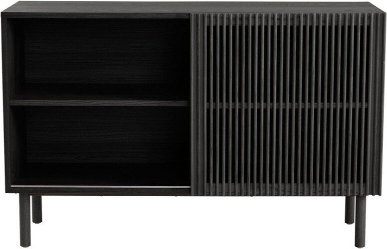 Černá skříňka v dekoru jasanu s posuvnými dveřmi 124x80x45 cm Sion – Jotex
