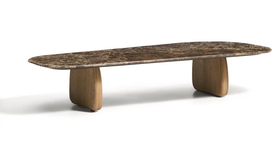 Béžový/v přírodní barvě konferenční stolek s deskou z kamene 65x147 cm Pirita – Kave Home