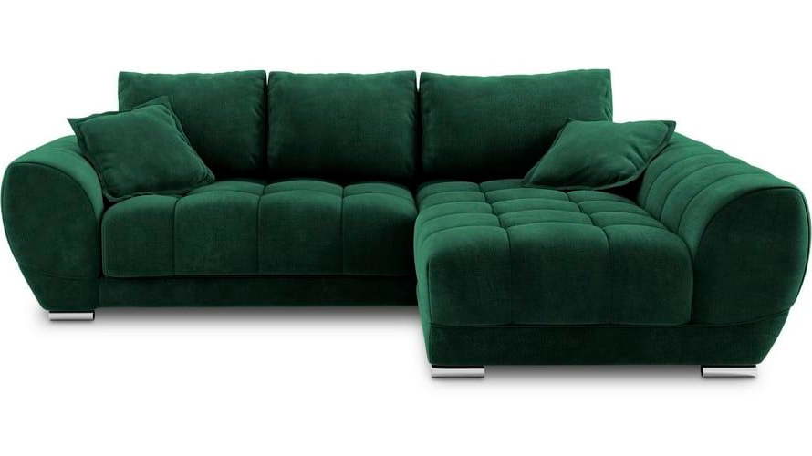 Lahvově zelená rozkládací rohová pohovka se sametovým potahem Windsor & Co Sofas Nuage, pravý roh