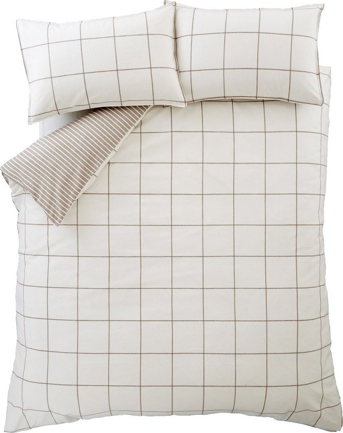 Krémové/taupe flanelové povlečení na jednolůžko 135x200 cm Brushed Regal Check – Bianca