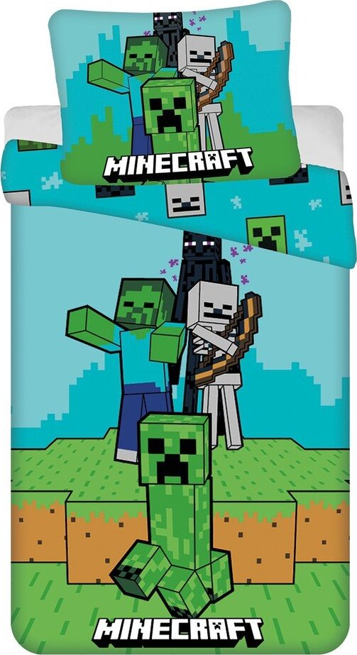 Zeleno-modré bavlněné dětské povlečení na jednolůžko 140x200 cm Minecraft "Mobs Here" – Jerry Fabrics