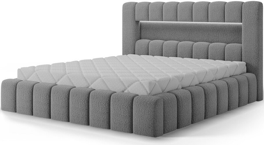 Šedá čalouněná dvoulůžková postel s úložným prostorem s roštem 160x200 cm Lamica – ELTAP