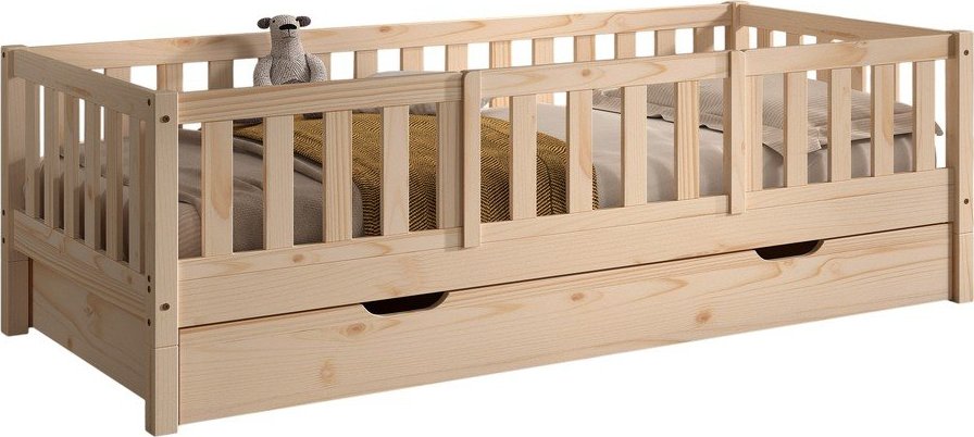 Dětská postel z borovicového dřeva s výsuvným lůžkem s úložným prostorem s roštem 90x200 cm v přírodní barvě Dallas – Vipack