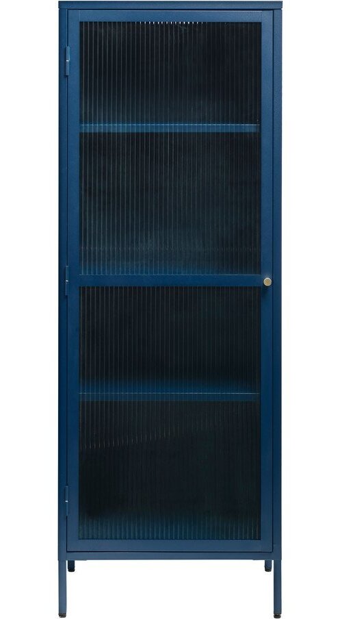 Modrá kovová vitrína Unique Furniture Bronco, výška 160 cm