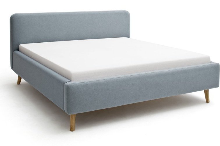 Šedomodrá čalouněná dvoulůžková postel s úložným prostorem s roštem 140x200 cm Mattis – Meise Möbel