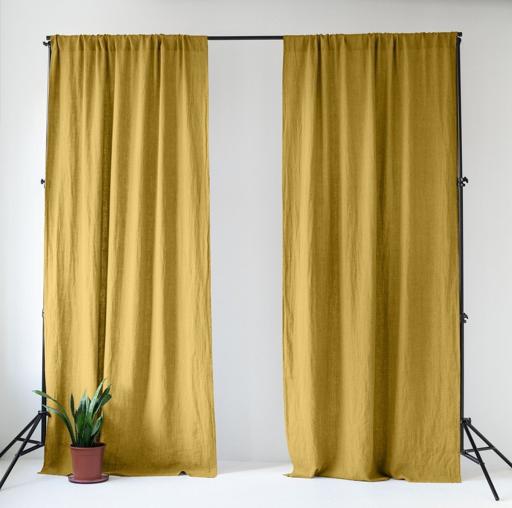 Žlutý lněný závěs 140x300 cm Lemon Curry – Linen Tales