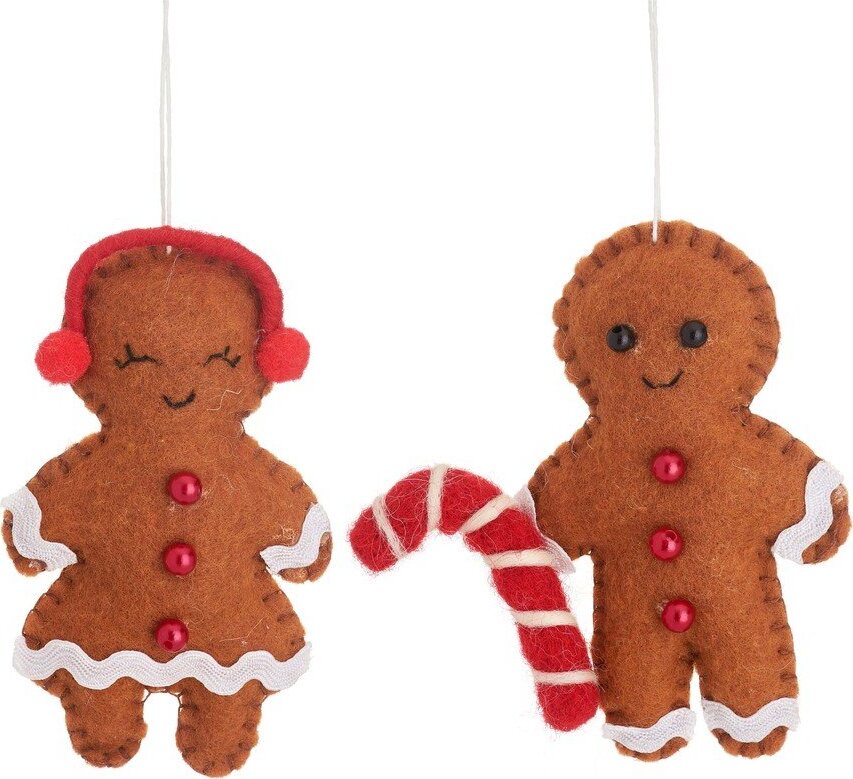 Textilní ručně vyrobené vánoční ozdoby v sadě 2 ks 6,5 cm Gingerbread Couple – Sass & Belle