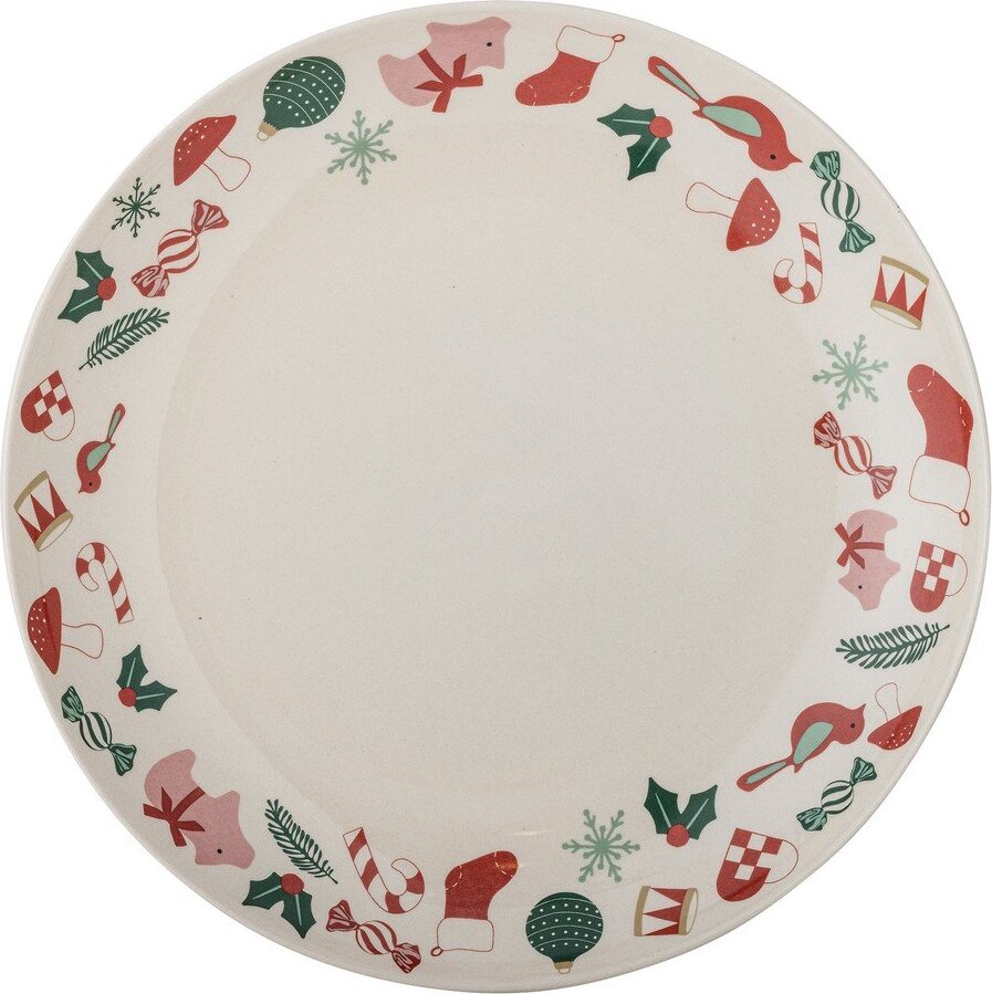 Krémový servírovací talíř s vánočním motivem z kameniny ø 28 cm Yule – Bloomingville