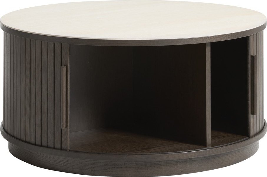 Kulatý konferenční stolek s keramickou deskou v tmavě přírodní barvě ø 85 cm Enna – Unique Furniture