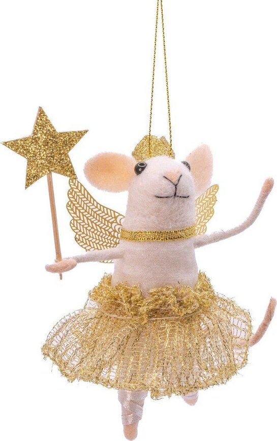 Textilní ručně vyrobená vánoční ozdoba 10 cm Fairy Mouse with Wand – Sass & Belle