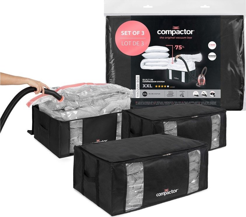 Černé vakuové plastové úložné boxy v sadě 3 ks 65x45x27 cm Black Edition – Compactor