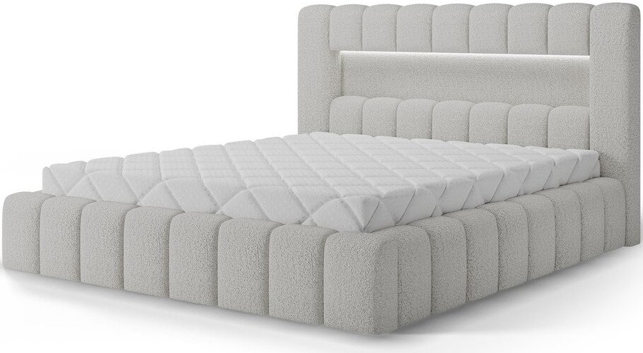 Krémová čalouněná dvoulůžková postel s úložným prostorem s roštem 140x200 cm Lamica – ELTAP
