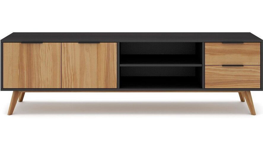 Černý/přírodní TV stolek z borovicového dřeva 180x53 cm Lavis – Marckeric