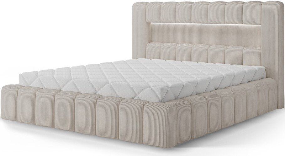 Béžová čalouněná dvoulůžková postel s úložným prostorem s roštem 180x200 cm Lamica – ELTAP