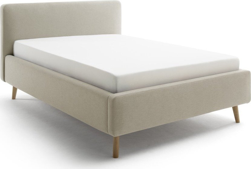 Taupe čalouněná dvoulůžková postel s úložným prostorem s roštem 140x200 cm Mattis – Meise Möbel