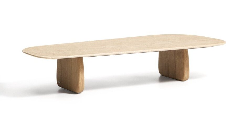 Béžový/v přírodní barvě konferenční stolek s deskou z kamene 65x147 cm Pirita – Kave Home