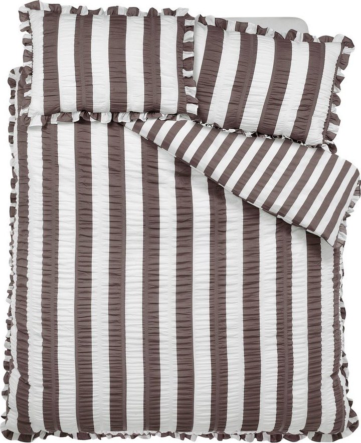 Tmavě hnědé povlečení na dvoulůžko 200x200 cm Seersucker Frill Stripe – Catherine Lansfield
