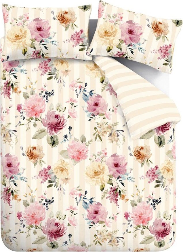 Krémové povlečení na jednolůžko 135x200 cm Floral Stripe – Catherine Lansfield