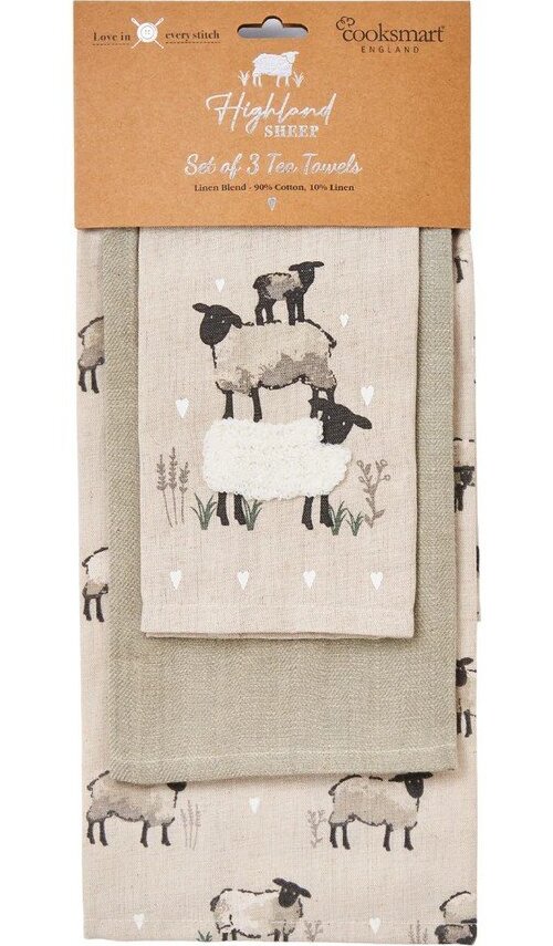 Utěrky v sadě 3 ks s příměsí lnu 45x65 cm Highland Sheep – Cooksmart ®