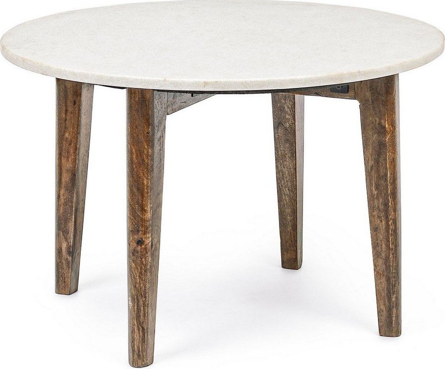 Bílý/v přírodní barvě kulatý konferenční stolek s mramorovou deskou ø 60 cm Sylvester – Bizzotto