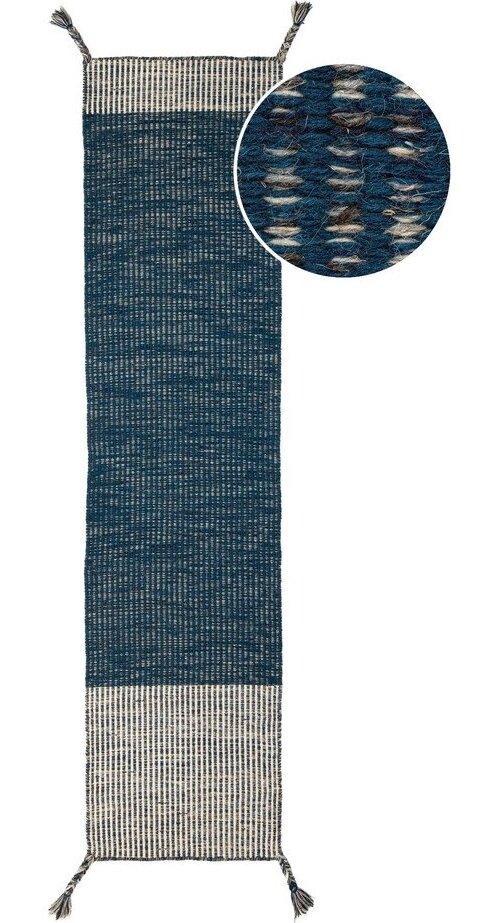 Modrý vlněný běhoun Flair Rugs Anu, 60 x 200 cm