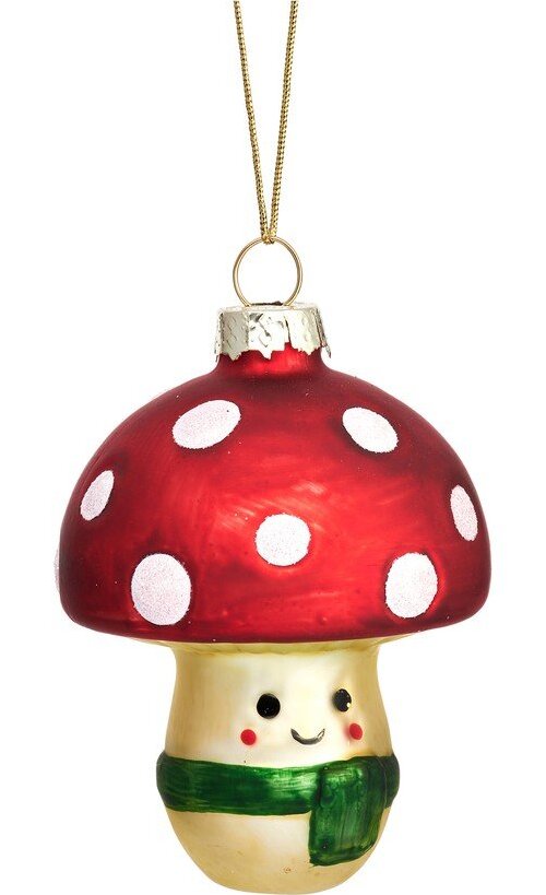 Skleněná ručně vyrobená vánoční ozdoba ø 6 cm Happy Mushroom – Sass & Belle