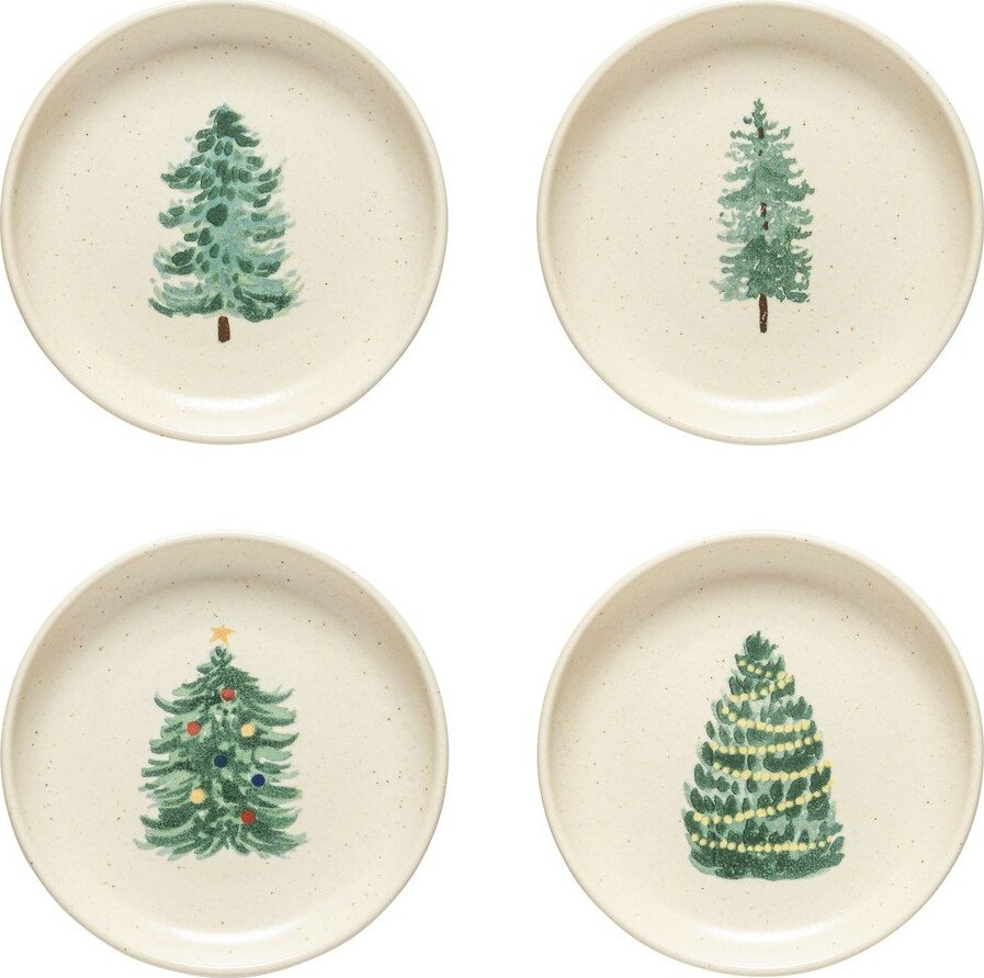 Dezertní talíře v sadě 4 ks s vánočním motivem z kameniny ø Pacifica Christmas Tree – Casafina